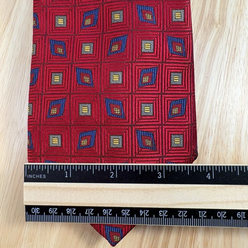 Robert Talbott Men's Red Geometric Woven Silk Designer Neck Tie One Size